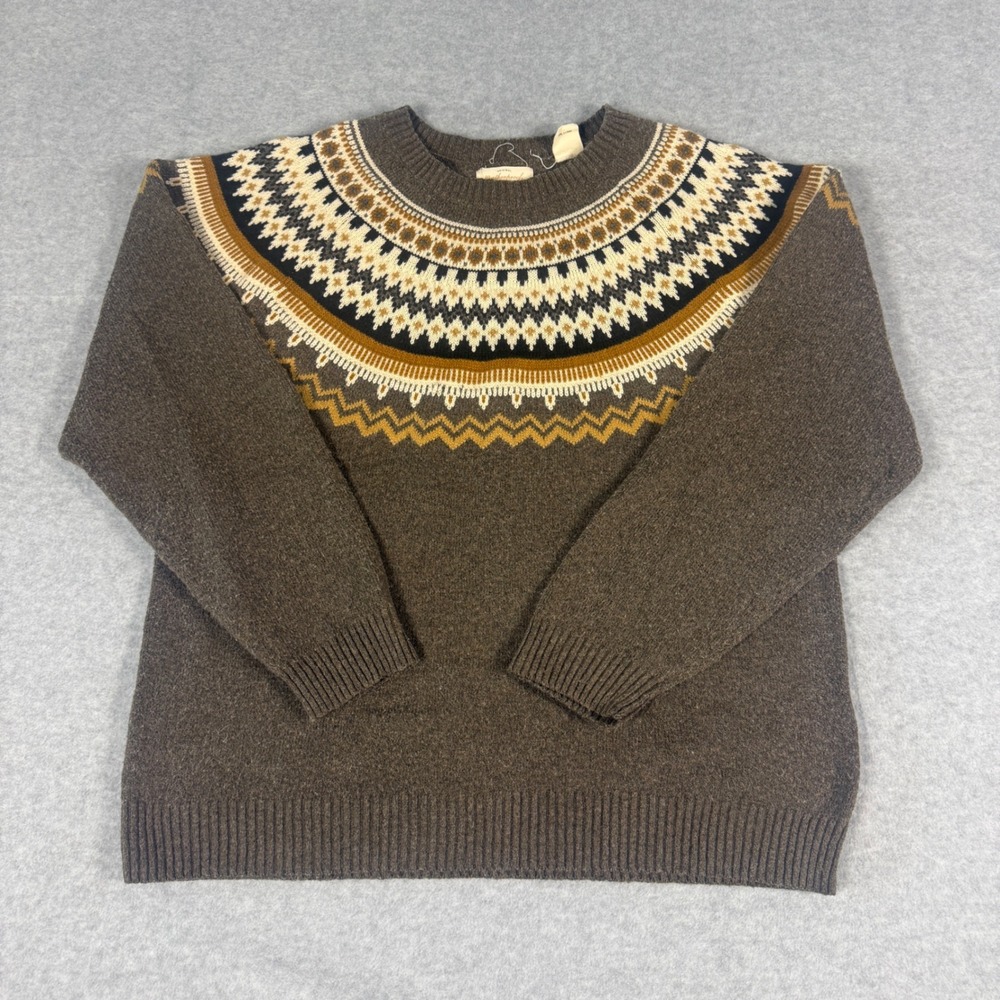 Weatherproof Vintage Fair Isle Sweater Mens Large Brown Crewneck Knit Outdoor